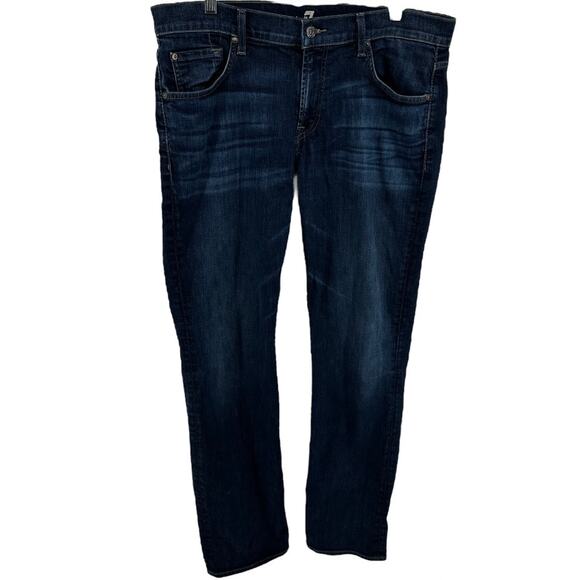 7 For All Mankind Carsen Relaxed Fit Jeans Straight Dark Wash Blue Denim 36x35 - Picture 1 of 5